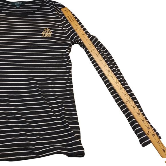 Lauren Ralph Lauren Green Label Size Large L White Black Striped Top Sweater - Picture 5 of 8